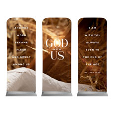 God With Us Manger Gold Triptych 